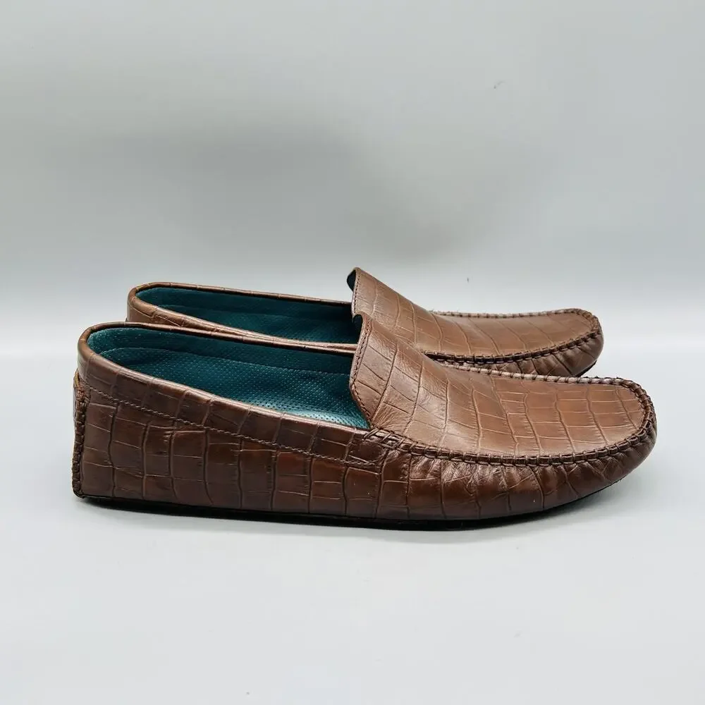 Cole Haan Shoes Mens 11 Brown Leather Croc Embossed Driving Moc Loafers Comfort